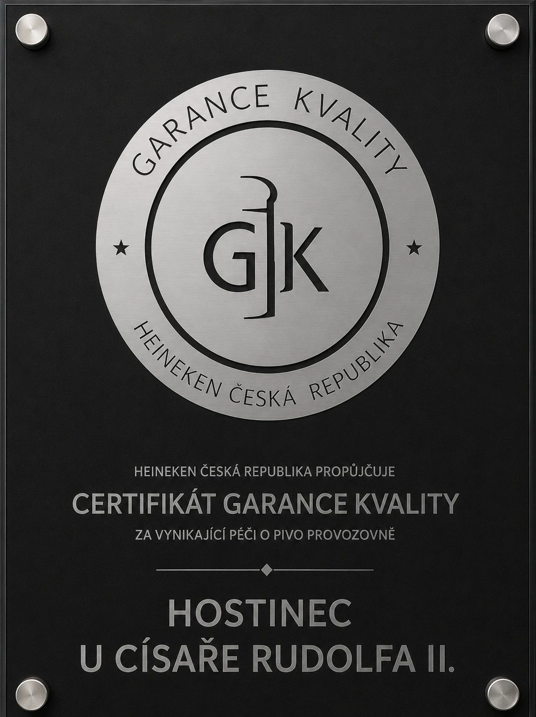 Aktuální certifikát Garance kvality pro Hostinec U Císaře Rudolfa II.